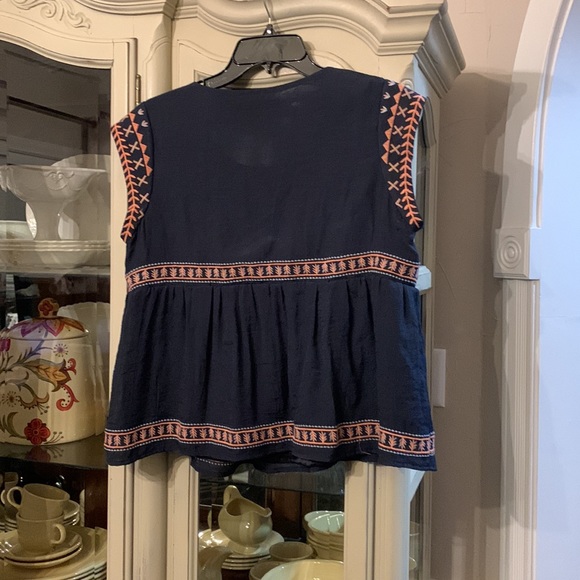 THML women’s Boho Embroidered cap sleeve Peplum Blouse Top M - Picture 3 of 5